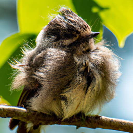 A bird sitting on a tree branch with its feathers fluffed up