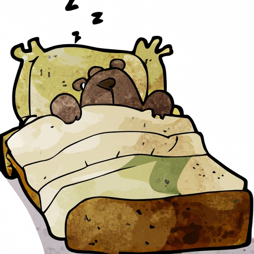 Cartoon bear hibernating in a bed